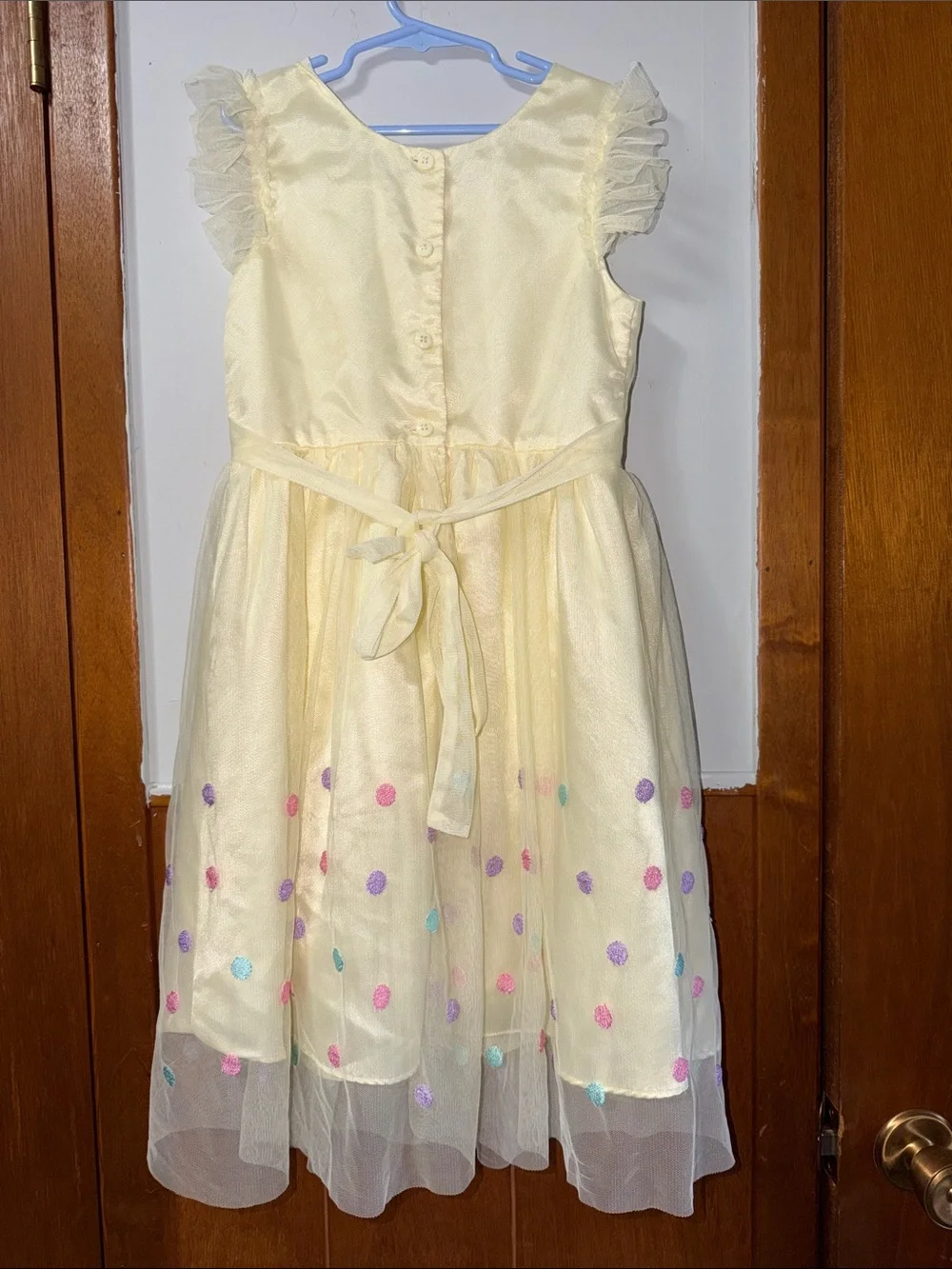 Jona Michelle yellow dress with multi colored polka dots Girls  size 8